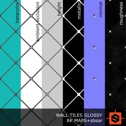 PBR substance material of wall tiles glossy created in substance designer for graphic designers and game developers